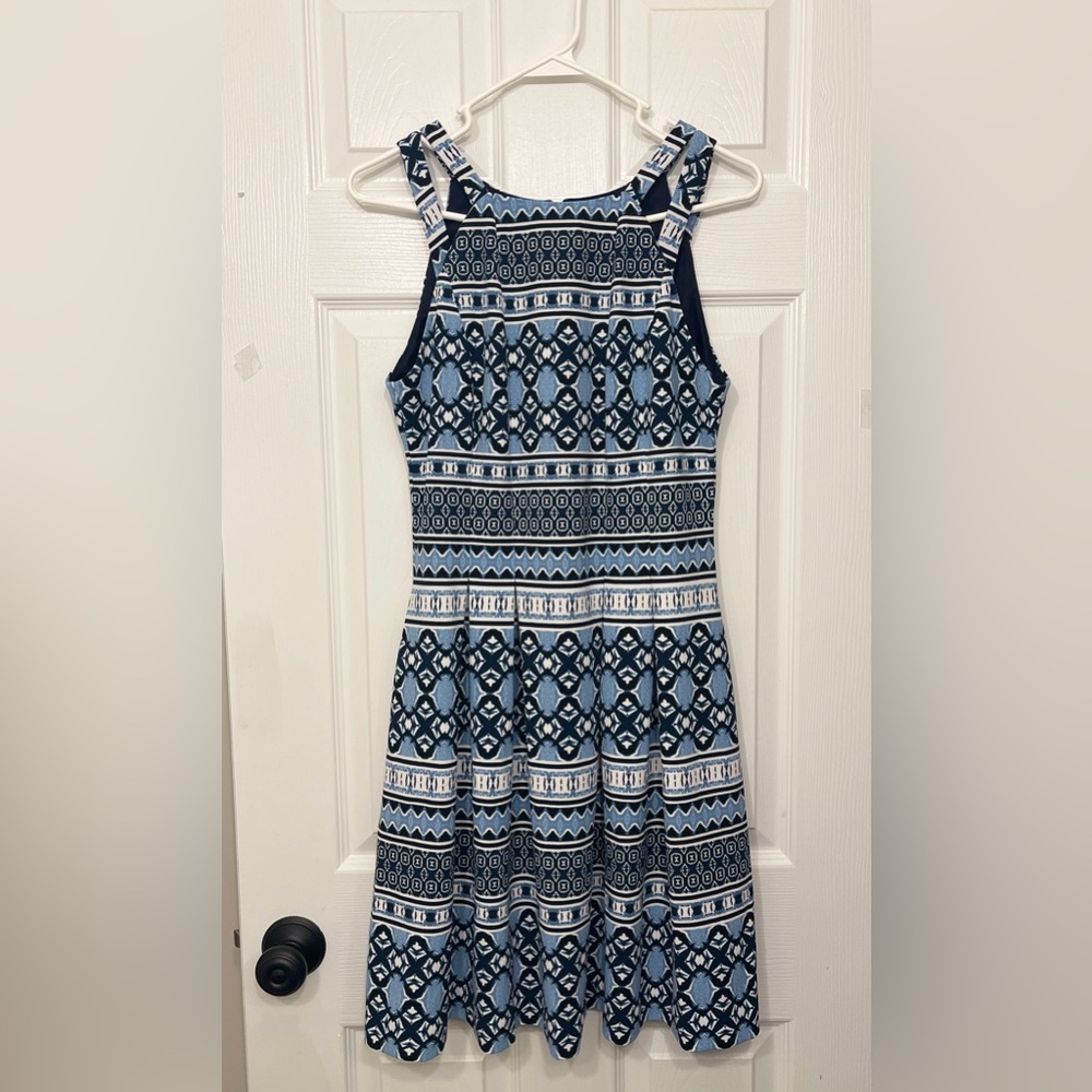 Vince Camuto Blue Patterned Fit & Flare Dress